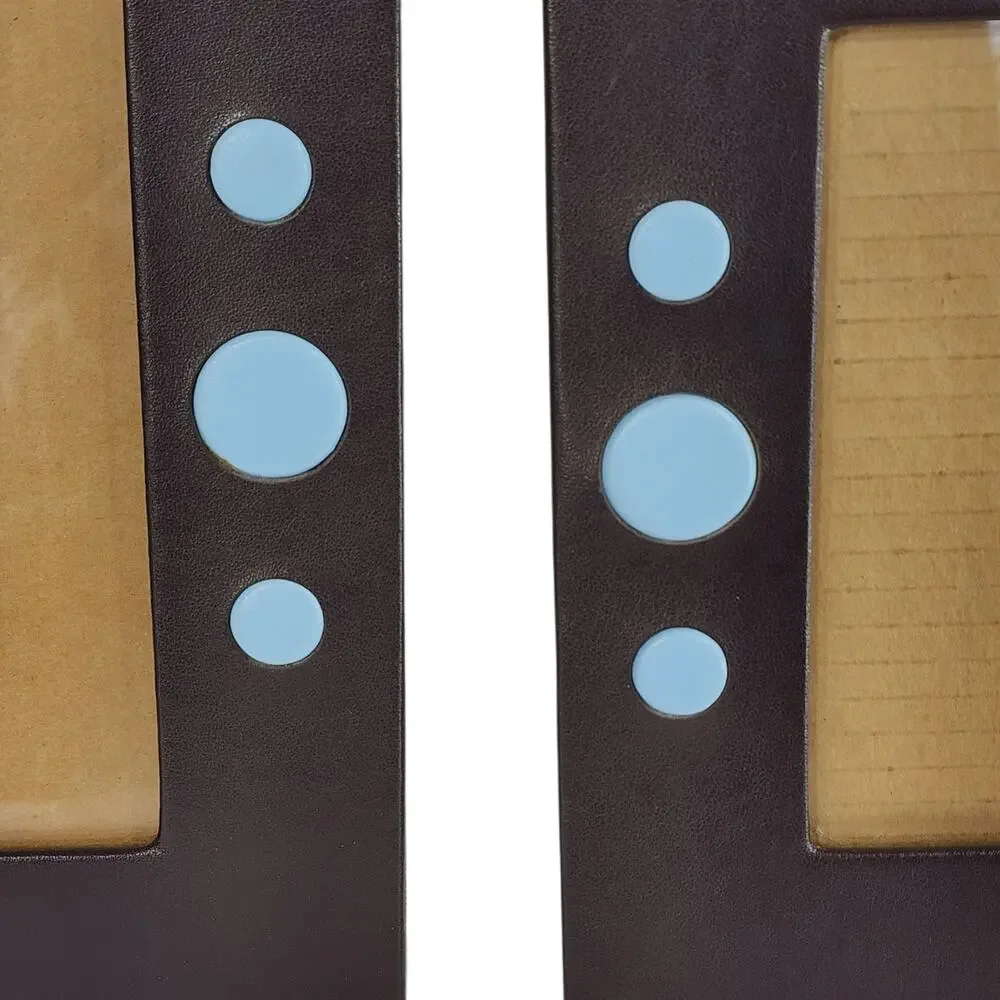 2 Sicura Italian Designs Picture Photo Frames Leather Brown Blue Circles 5x7 4x6